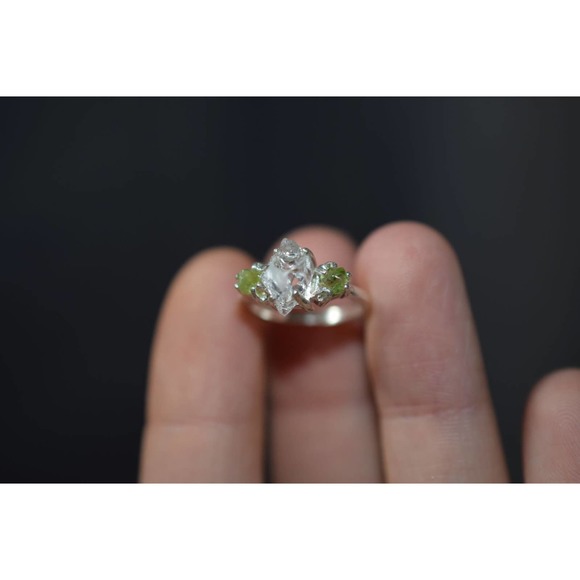 Peridot Ring Herkimer Rustic dainty unique alternative simple boho natur… - Picture 8 of 8